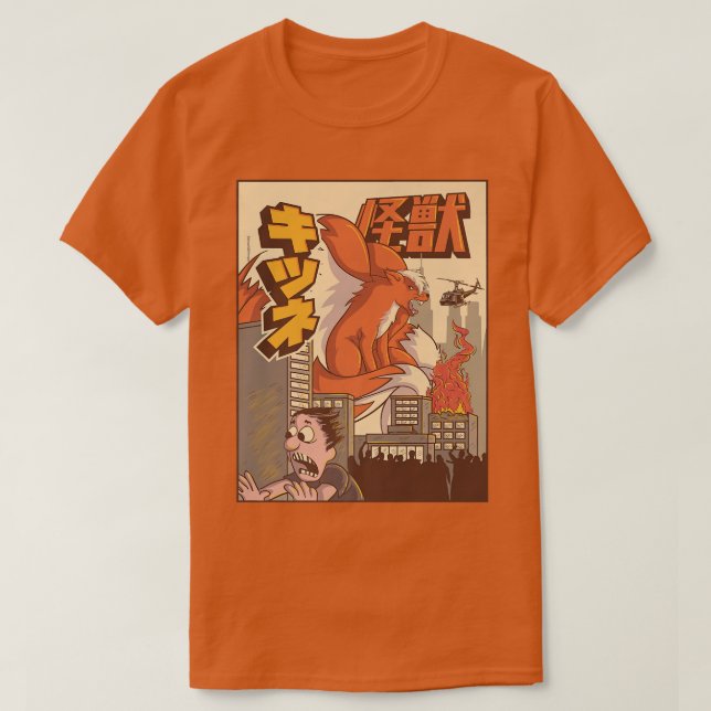 Kaiju Kitsune Nine erzählt japanisches Monster T-Shirt (Design vorne)