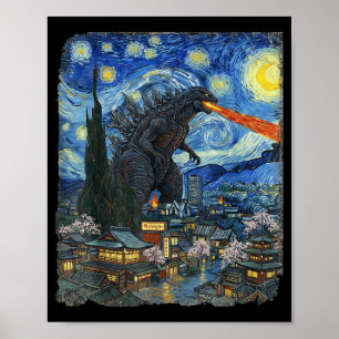 Kaiju-Monster Japan Vangogh Sternennacht Vintage Poster