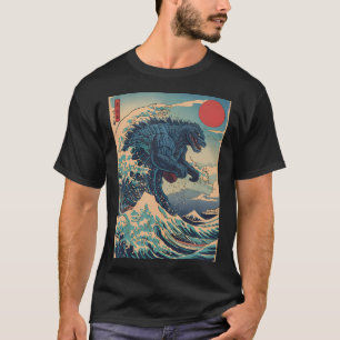 Kaiju Monster Japanischer Stil Art Great Wave Off  T-Shirt