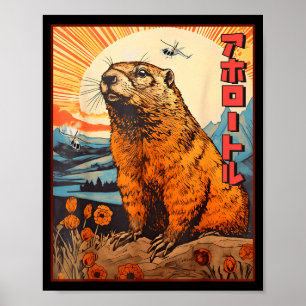 Kaiju-Murmeltier-Monster Vintage Anime Manga Retro Poster