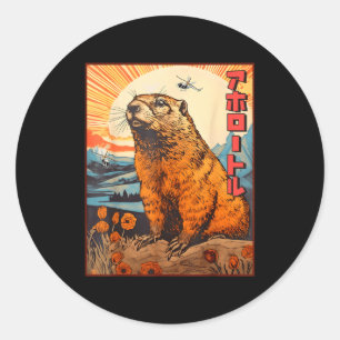 Kaiju Murmeltier-Monster Vintage Anime Manga Retro Runder Aufkleber