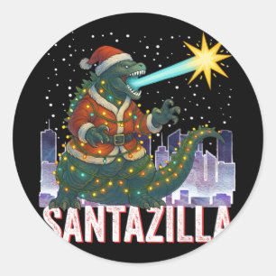 Kaiju Weihnachten Santazilla japanisches Monster D Runder Aufkleber
