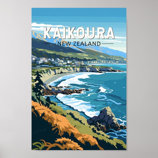 Kaikoura Neuseeland Reisen Vintag Poster (Vorne)