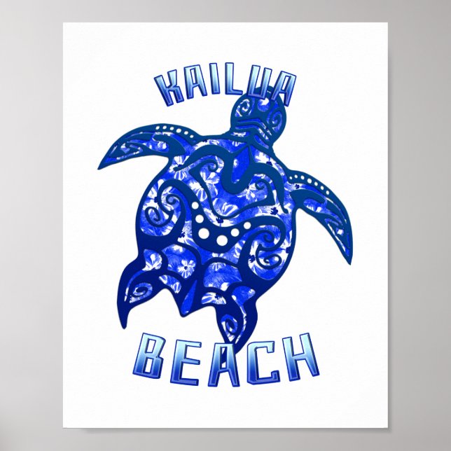 Kailua Beach Hawaii Vacation Tribal Turtle Poster (Vorne)
