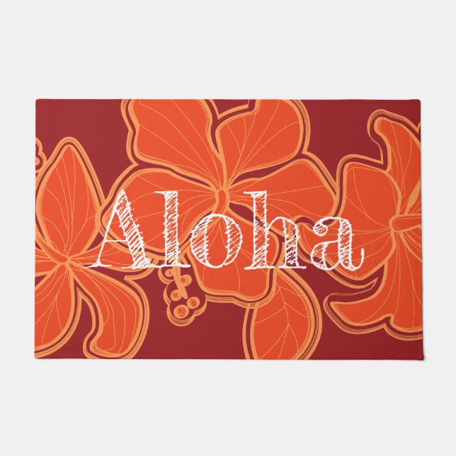 Kailua Hibiskus Hawaiian Floral Aloha Red Fußmatte (Vorderseite)