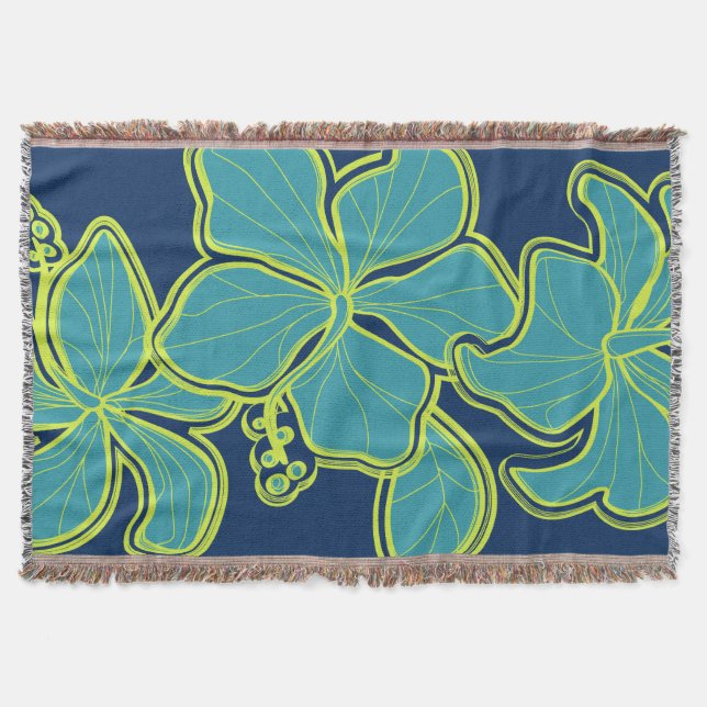 Kailua Hibiskus Hawaiian Floral Throw Blanket Decke (Vorderseite)