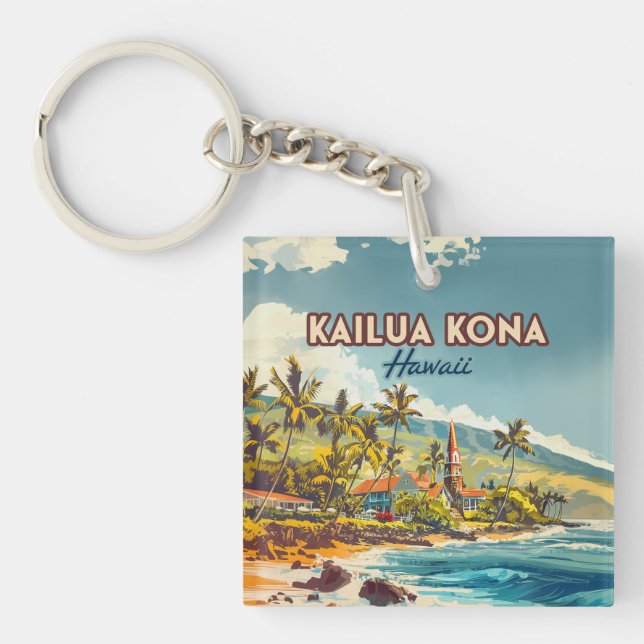 Kailua Kona Hawaii Big Island Beach Vintag Schlüsselanhänger (Vorderseite)