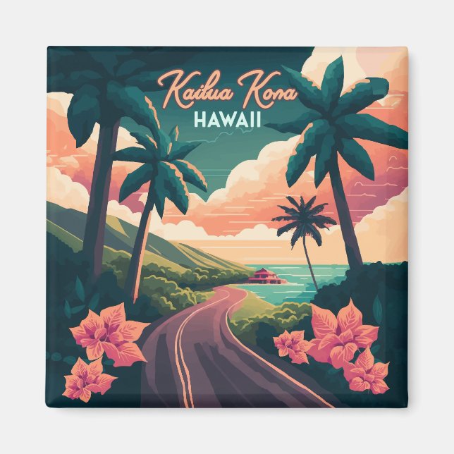 Kailua Kona Hawaii Big Island Sunset Retro Magnet (Vorne)