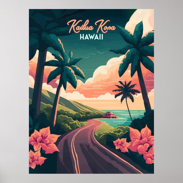 Kailua Kona Hawaii Big Island Sunset Retro Poster (Vorne)