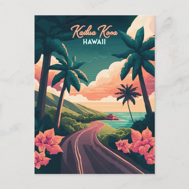 Kailua Kona Hawaii Big Island Sunset Retro Postkarte (Vorderseite)