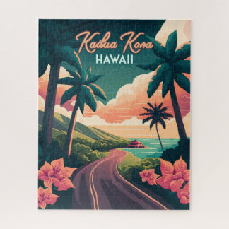Kailua Kona Hawaii Big Island Sunset Retro Puzzle