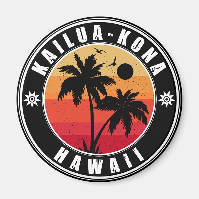 Kailua-Kona Hawaii Retro Palmen 60er Souvenirs Magnet (Vorne)