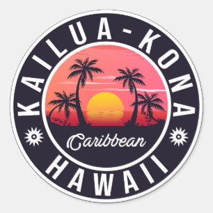 Kailua Kona Hawaii Retro Sunset 60er Souvenirs Runder Aufkleber