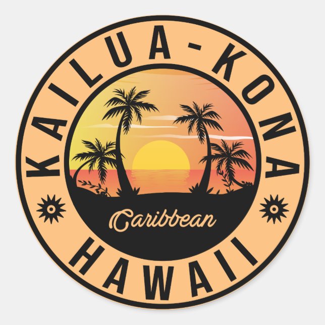 Kailua Kona Hawaii Retro Sunset 60er Souvenirs Runder Aufkleber (Vorderseite)