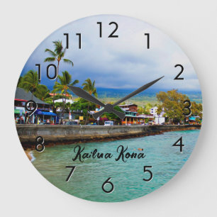 Kailua Kona Pier Hawaii Oil Paint Digital Art Große Wanduhr