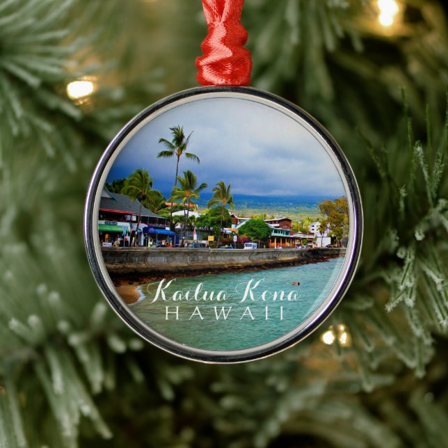 Kailua Kona Pier Hawaii Oil Paint Digital Art Silbernes Ornament (Baum)