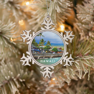 Kailua Kona Pier Hawaii Tropical Schneeflocken Zinn-Ornament