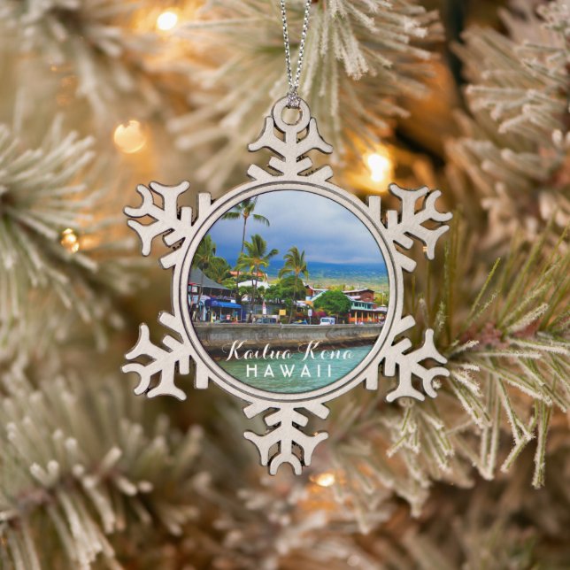 Kailua Kona Pier Hawaii Tropical Schneeflocken Zinn-Ornament (Baum)