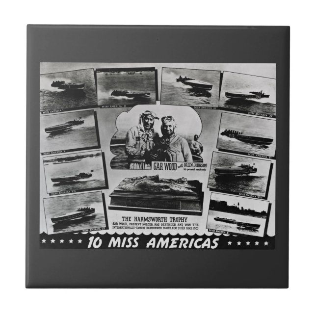 Kaimanfisch-Holz 10 Vintage Rennen-Boote Fliese (Vorderseite)