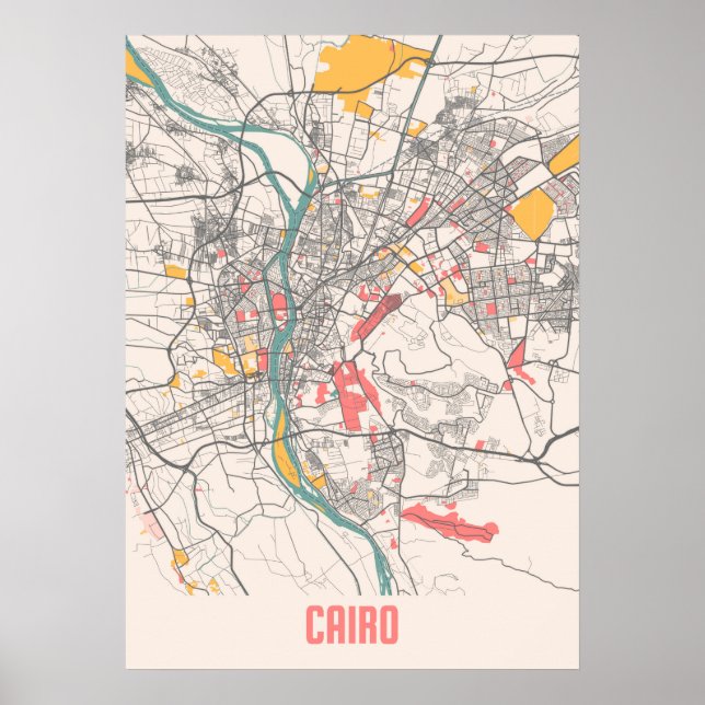 Kairo - Ägypten Chalk City Map Poster (Vorne)