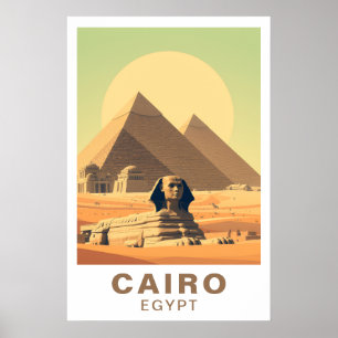 Kairo Ägypten Pyramiden & Sphinx Reise Retro Kunst Poster