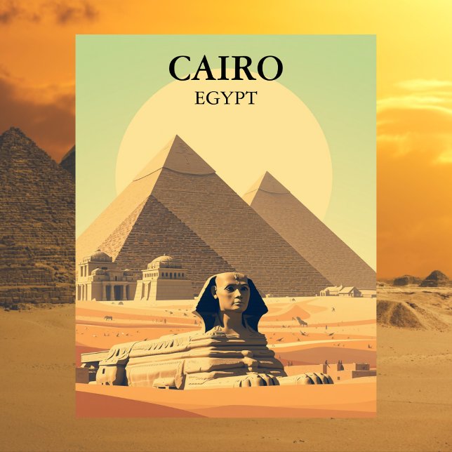 Kairo Ägypten Pyramiden & Sphinx Vintag Postkarte (Cairo Egypt travel postcard)