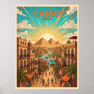 Kairo Ägypten Vintage-Reisepostkarte mit Pyramiden Poster