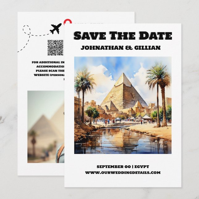 Kairo-Hochzeit in Urlaubsort Save the Date modern (Vorne/Hinten)