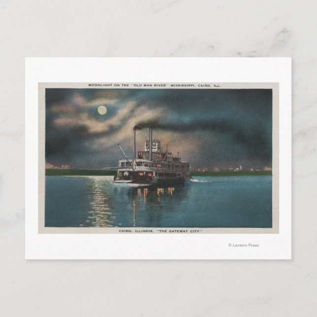 Kairo, IL - Nachtblick auf Dampfgarer auf Miss. Fl Postkarte (Vorderseite)
