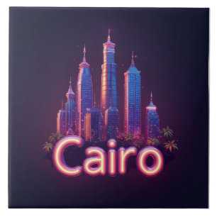 Kairo Neon-Skyline mit modernen Hochhäuser Fliese