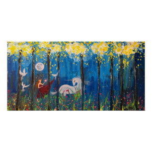 Kairos Frau und Einhorn im Waldphantasie-Plakat Poster