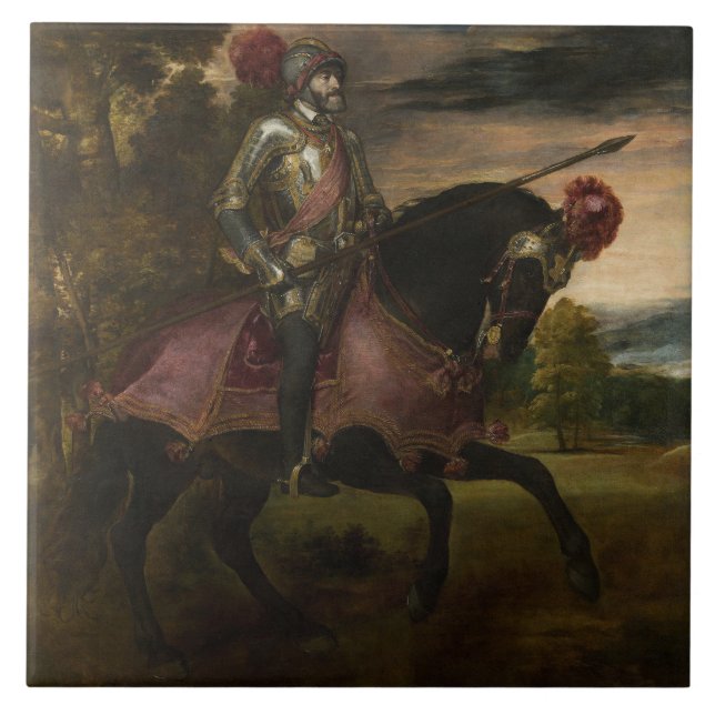 Kaiser Charles V. auf Horseback (von Tizian) Fliese (Vorderseite)