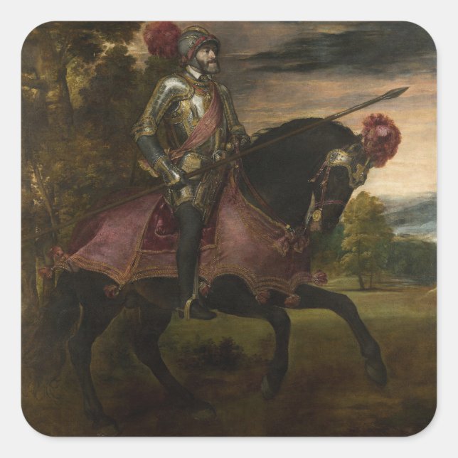 Kaiser Charles V. auf Horseback (von Tizian) Quadratischer Aufkleber (Vorderseite)