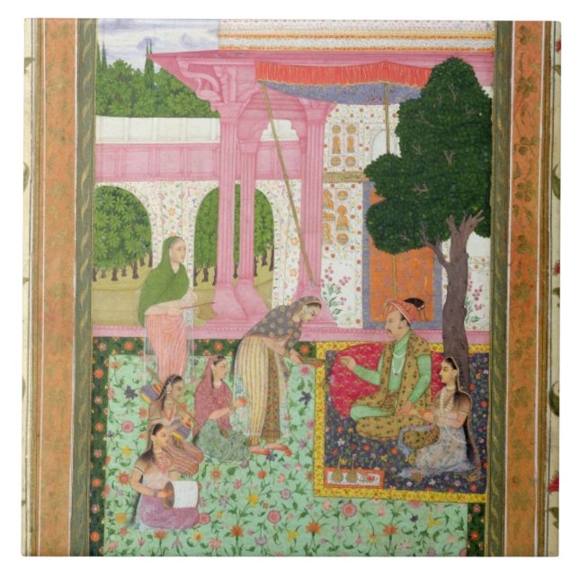 Kaiser Jahangir (1569-1627) mit seinem Gemahl und Fliese (Vorderseite)