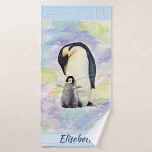 Kaiser Penguin mit Babykick Wasserfarbe Badhandtuch Set