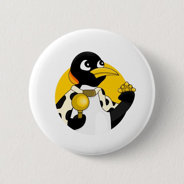 Kaiser-Pinguin-Cartoon Button (Vorderseite)