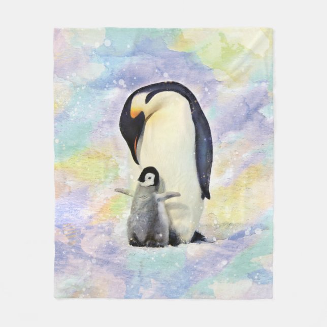 Kaiser-Pinguin mit Baby-Aquarell Fleecedecke (Vorderseite)