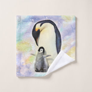 Kaiser-Pinguin mit Baby-Aquarell Waschlappen