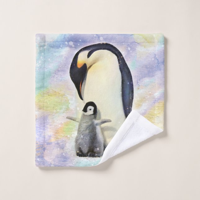 Kaiser-Pinguin mit Baby-Aquarell Waschlappen (Waschlappen)