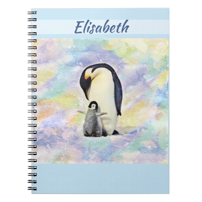 Kaiser Pinguin mit Baby Chick Watercolor Notizblock (Vorderseite)