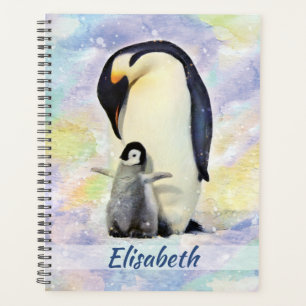 Kaiser Pinguin mit Baby Chick Watercolor Planer