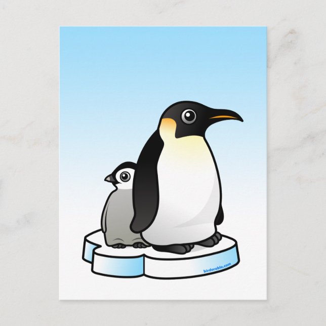 Kaiser Pinguin mit Küken Postkarte (Vorderseite)