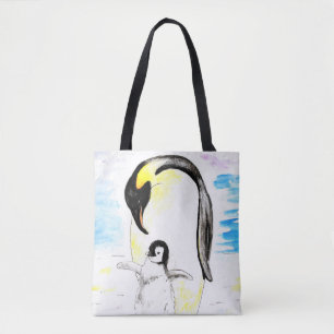 Kaiser-Pinguin und Küken Aquarellmalerei