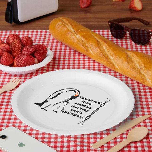 Kaiser Pinguin Vater Stehend mit Sohn Pappteller (Picknick)