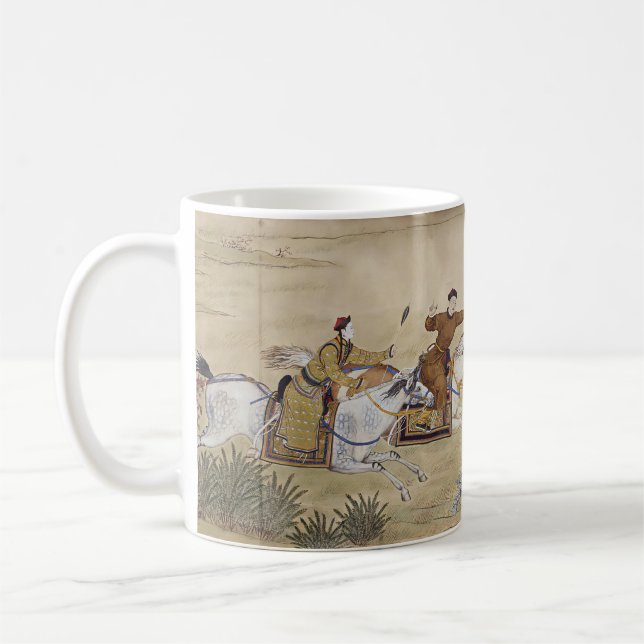 Kaiser Qianlong jagt Hirsche auf einer Jagdreise Kaffeetasse (Links)