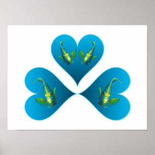 Kaiserfisch Zwillinge - Drei blaue Herz Illustrati Poster