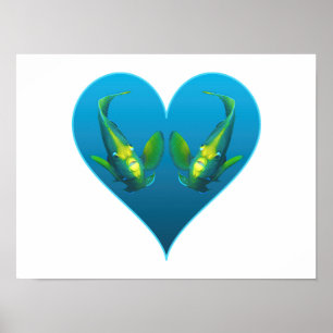 Kaiserfisch-Zwillinge in einem blauen Herzen - Ill Poster
