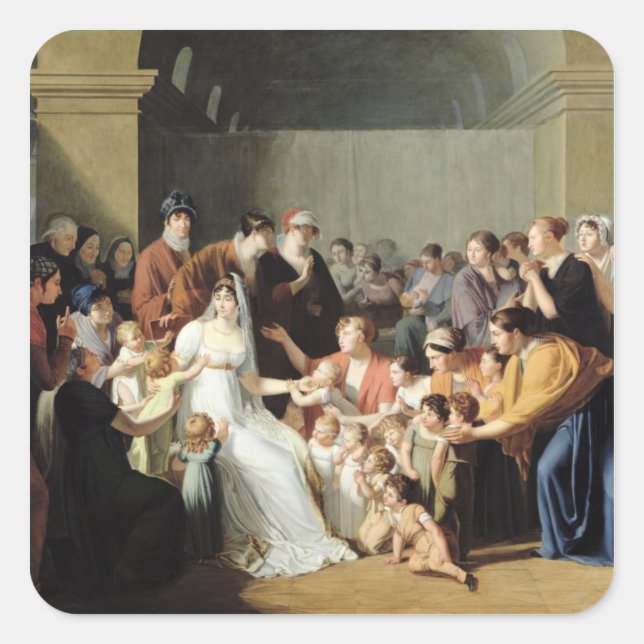 Kaiserin Josephine Unter den Kindern, 1806 Quadratischer Aufkleber (Vorderseite)