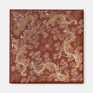 Kaiserlich rote und goldene Drachen-Seidenkunst Magnet
