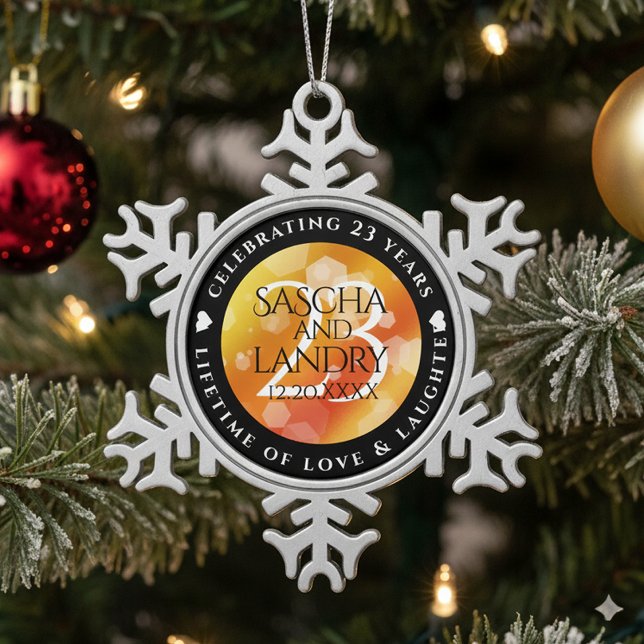 Kaiserliche Hochzeit zum 23. Mal Schneeflocken Zinn-Ornament (23rd Imperial Wedding Anniversary Snowflake Pewter Ornament Cover Photo)